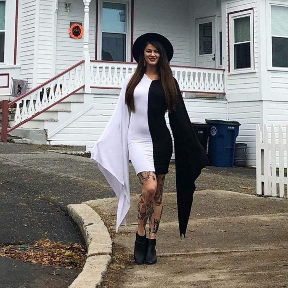 Killstar black and white bell sleeve dress